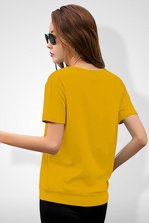 Women Mustard Round Neck Half Sleeves T-Shirt